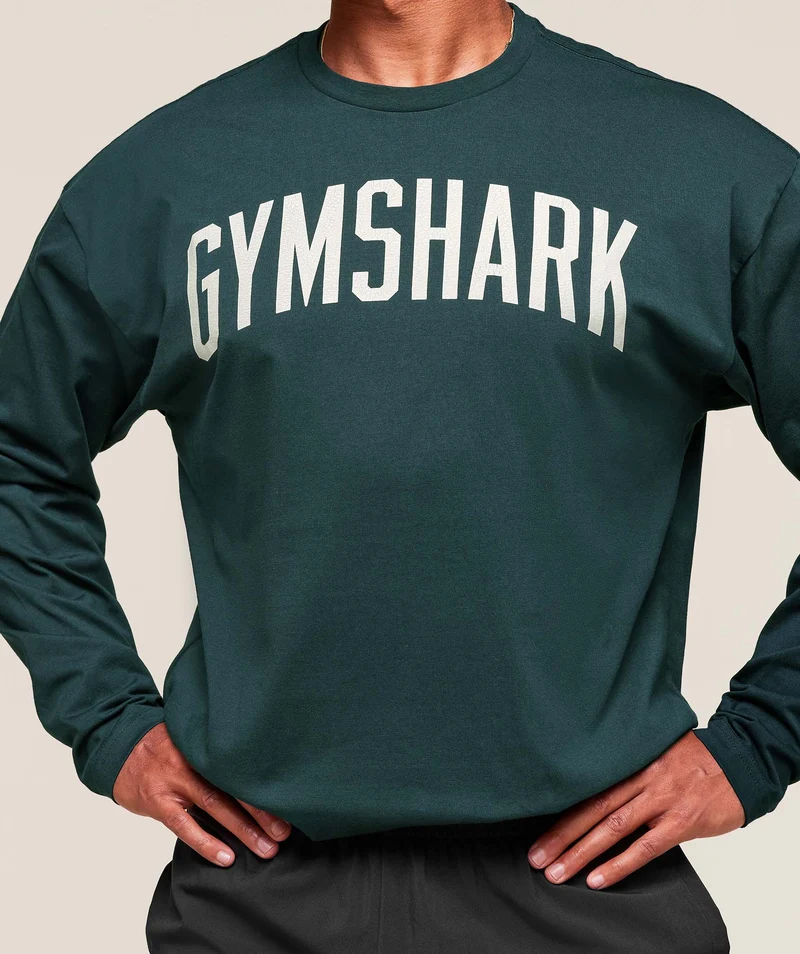 Gymshark Worn Graphic Long Sleeve T-Shirt - Deep Petrol Blue