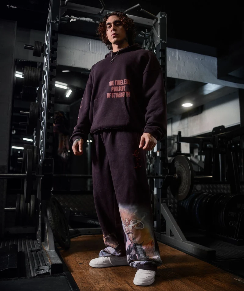 Gymshark Frazetta Graphic Hoodie - Asphalt Grey/Plum Brown