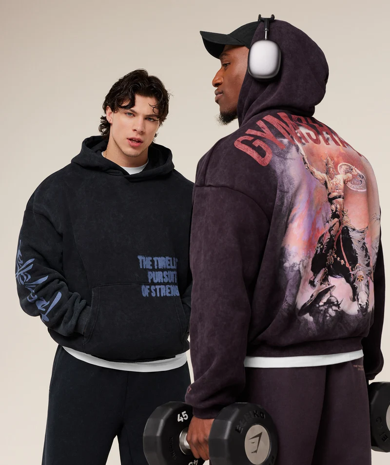 Gymshark Frazetta Graphic Hoodie - Asphalt Grey/Plum Brown