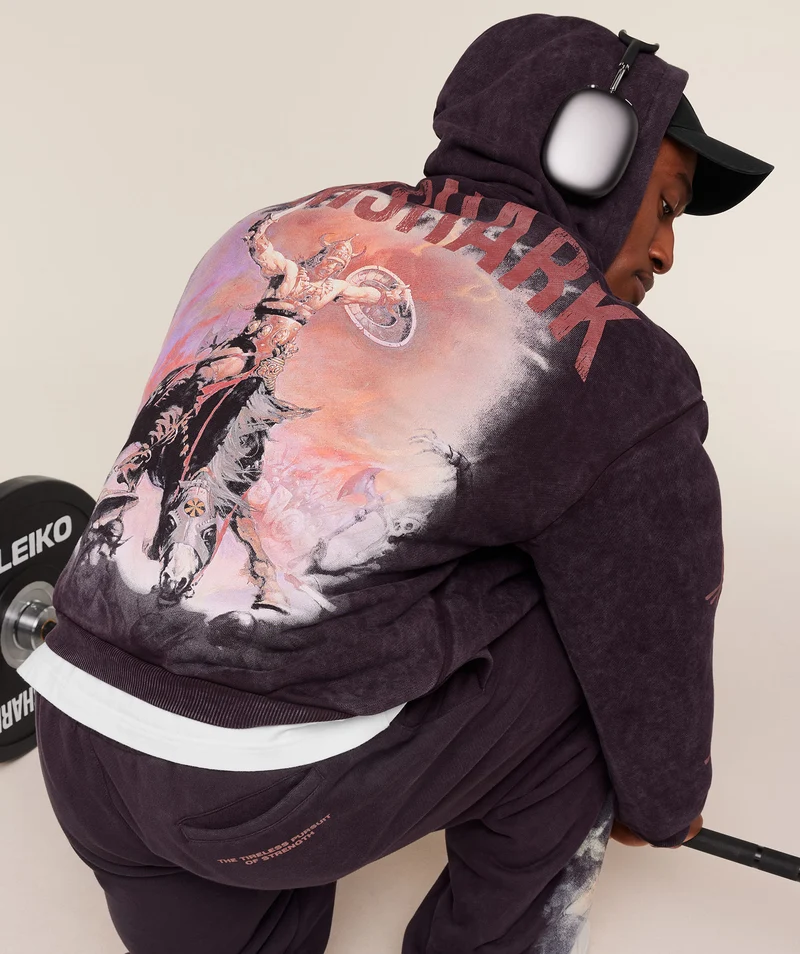 Gymshark Frazetta Graphic Hoodie - Asphalt Grey/Plum Brown