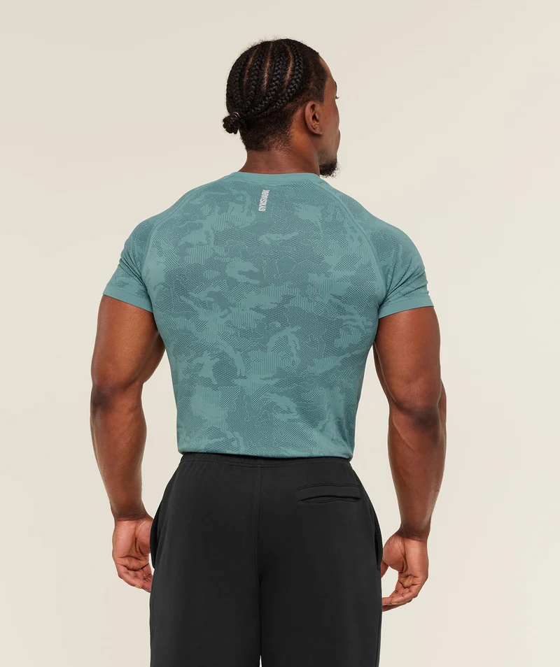 Gymshark Geo Seamless T-Shirt - Storm Blue/Stealth Blue