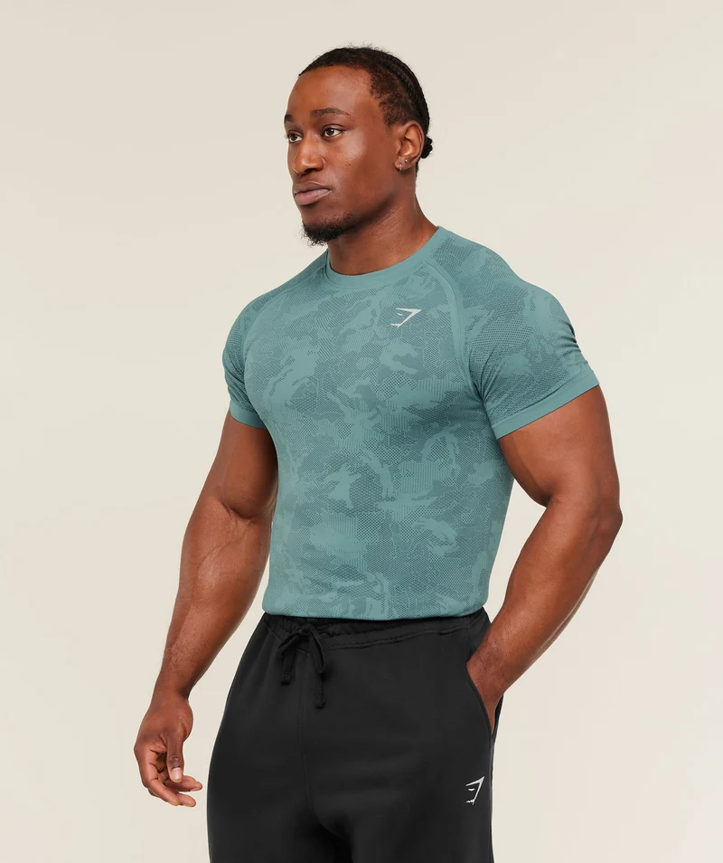 Gymshark Geo Seamless T-Shirt - Storm Blue/Stealth Blue