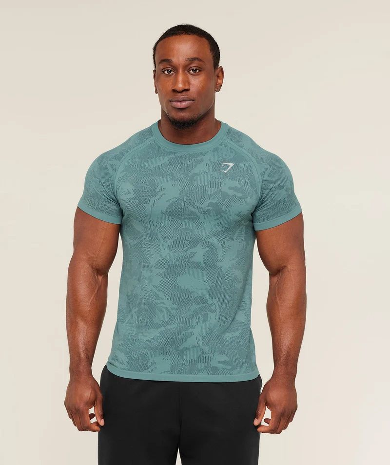Gymshark Geo Seamless T-Shirt - Storm Blue/Stealth Blue