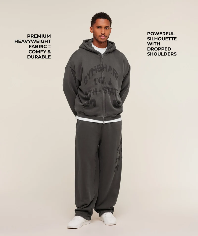 Gymshark Collegiate Washed Zip Up Hoodie - Asphalt Grey