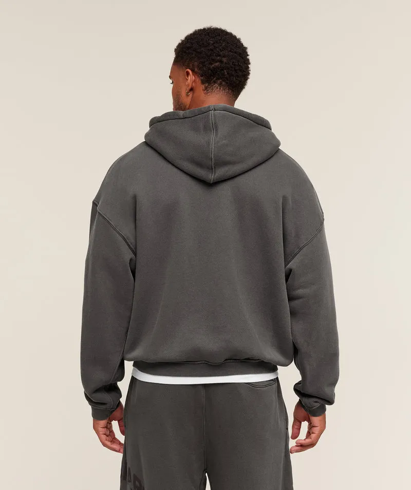Gymshark Collegiate Washed Zip Up Hoodie - Asphalt Grey