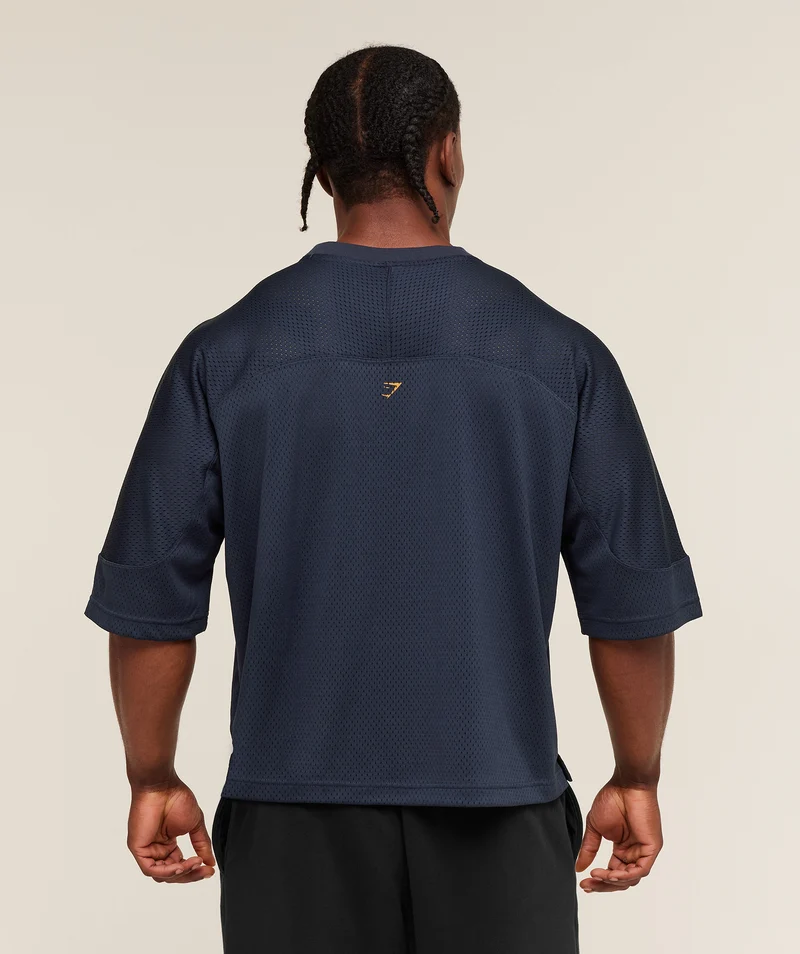 Gymshark Graphic Mesh Oversized T-Shirt - Heavy Blue