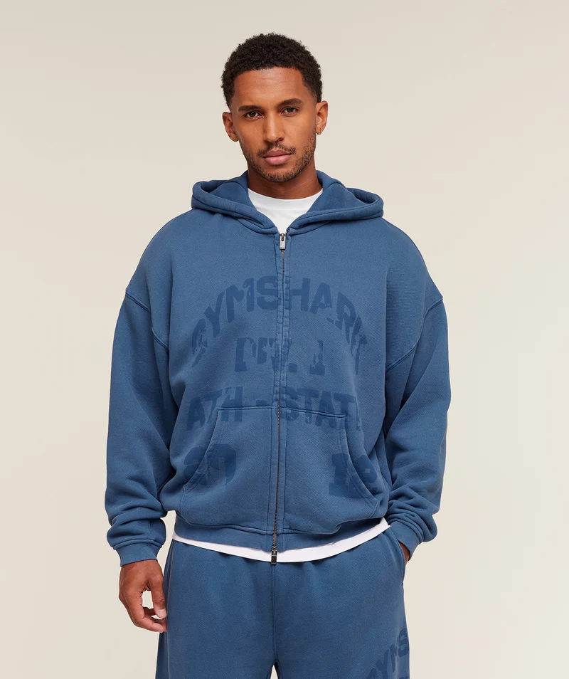 Gymshark Collegiate Washed Zip Up Hoodie - Compound Blue