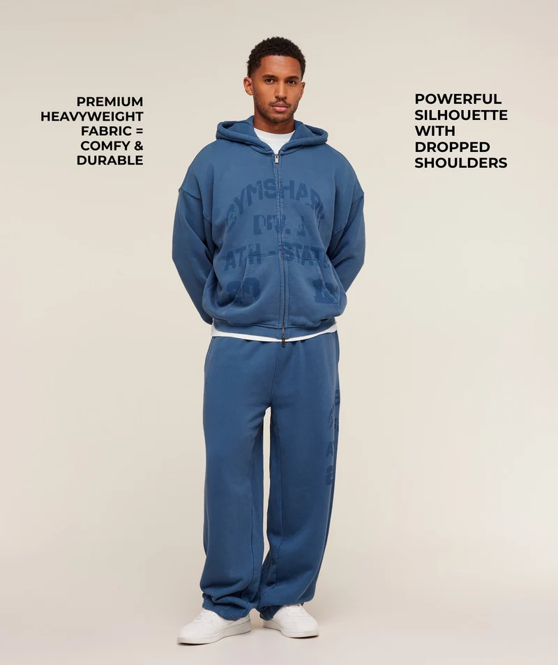 Gymshark Collegiate Washed Zip Up Hoodie - Compound Blue