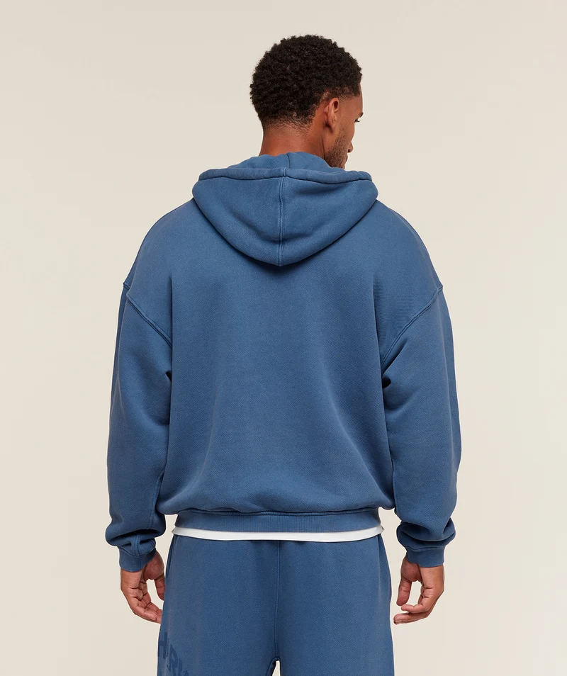 Gymshark Collegiate Washed Zip Up Hoodie - Compound Blue