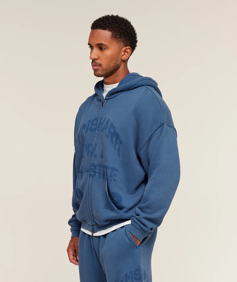 Gymshark Collegiate Washed Zip Up Hoodie - Compound Blue