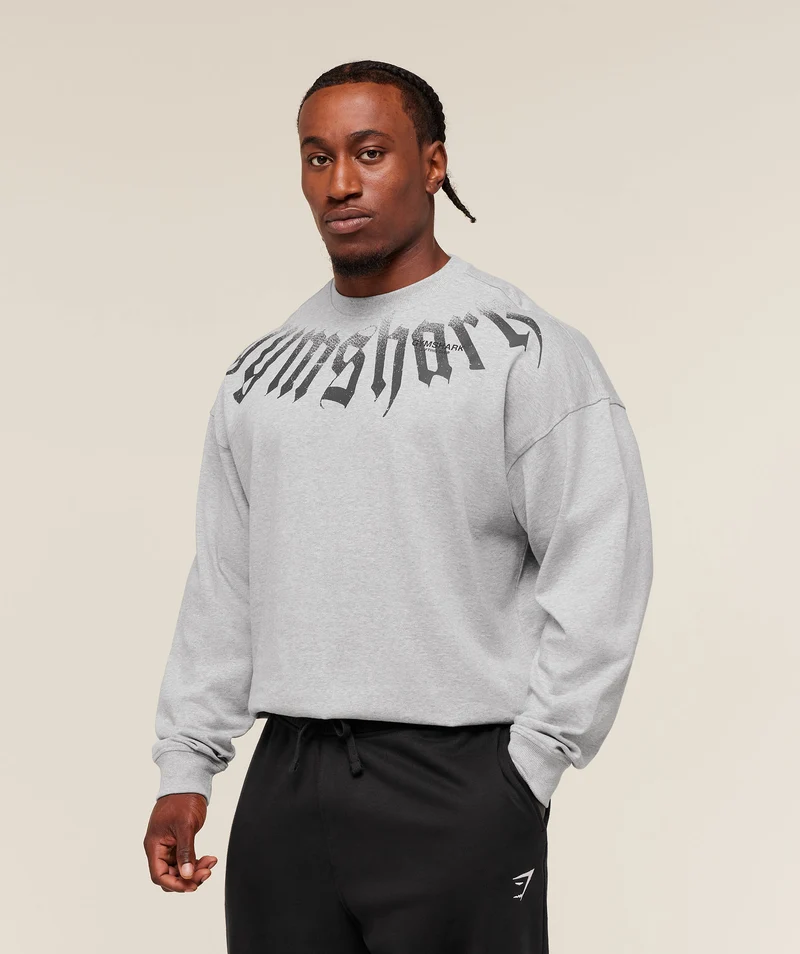 Gymshark Fade Graphic Long Sleeve T-Shirt - Light Grey Core Marl