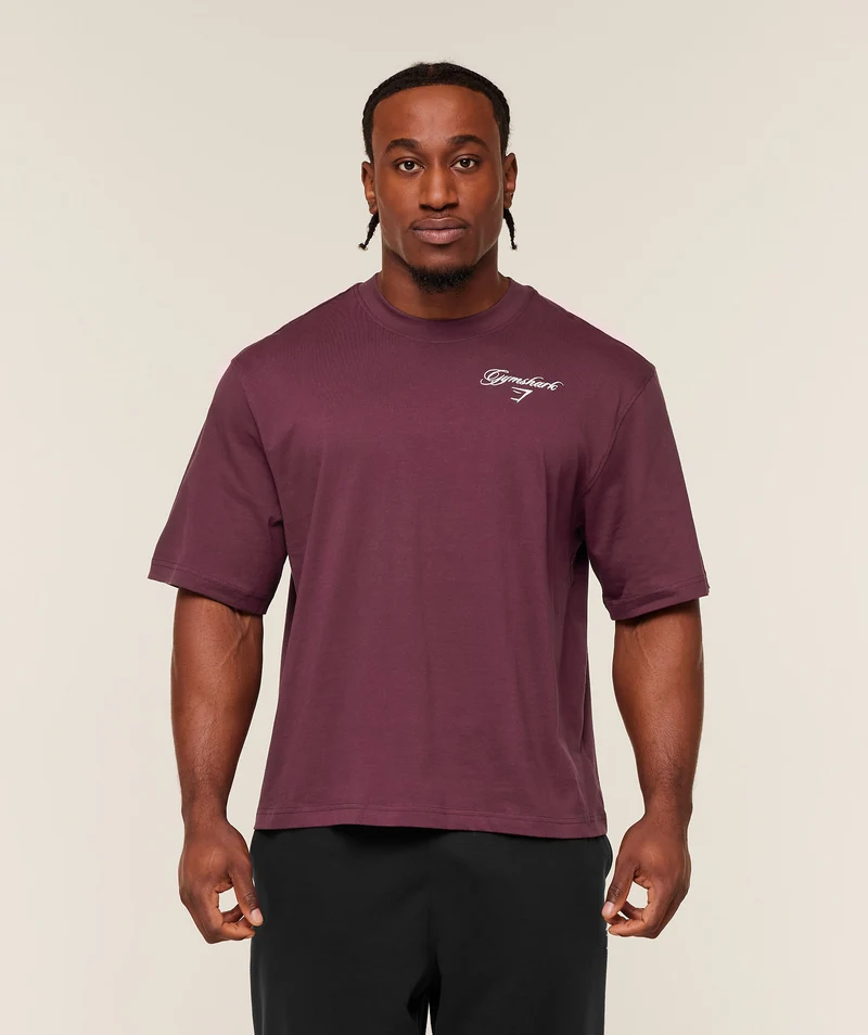 Gymshark Eagle Script Graphic T-Shirt - Impact Burgundy