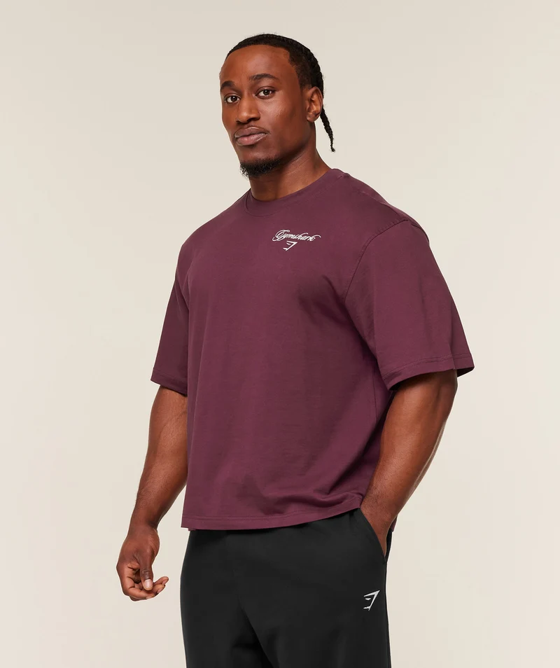 Gymshark Eagle Script Graphic T-Shirt - Impact Burgundy