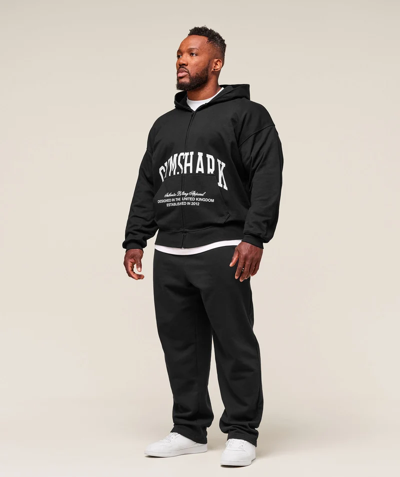 Gymshark Collegiate Script Zip Up Hoodie - Black/White
