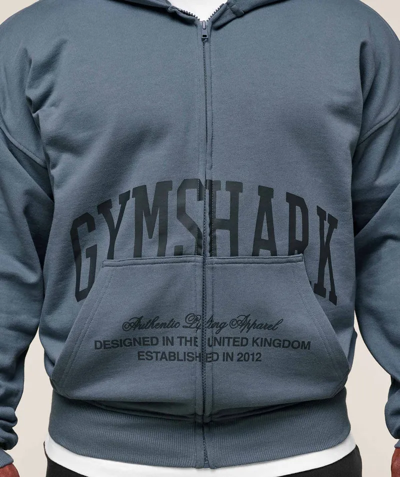Gymshark Collegiate Script Zip Up Hoodie - Iron Blue