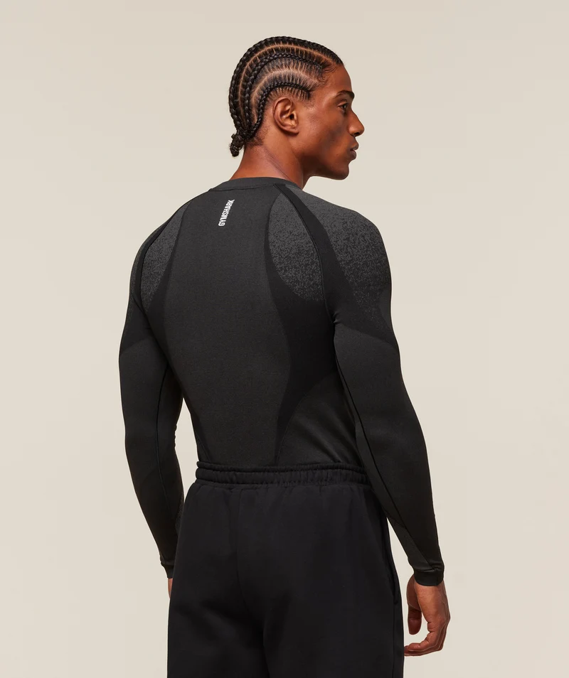 Gymshark Shadow Seamless Long Sleeve T-Shirt - Black