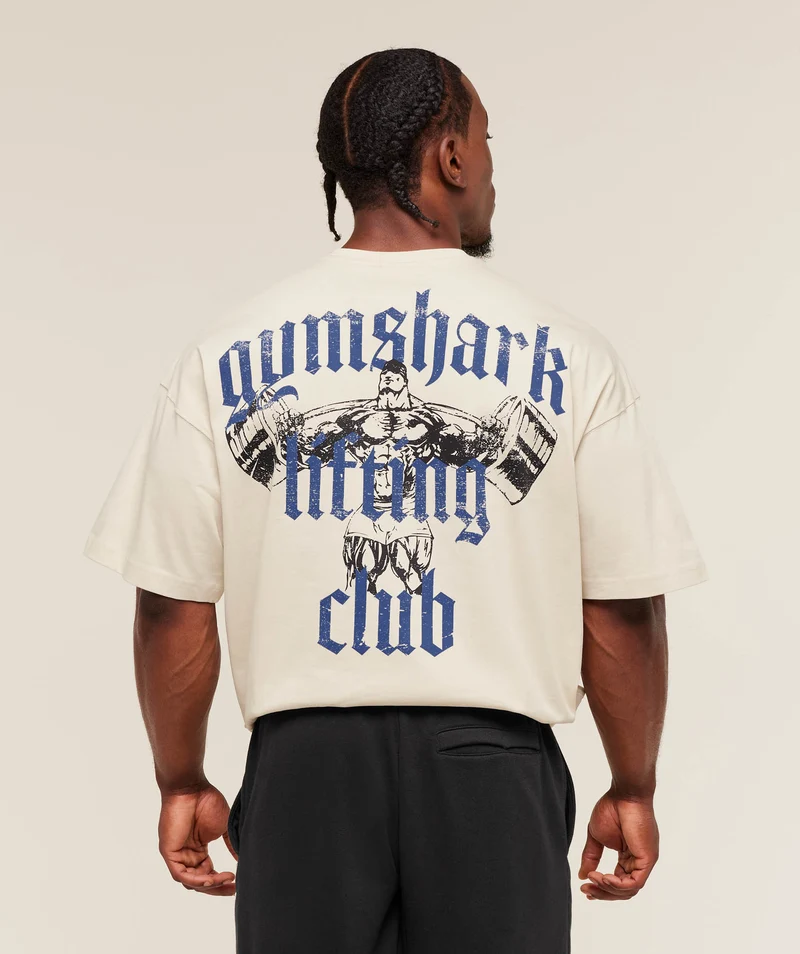 Gymshark Lifting Club T-Shirt - Oat White/Compound Blue
