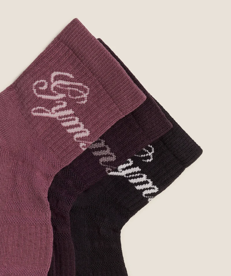 Gymshark Cursive Wordmark Graphic Midi 3pk - Black/Cherry Purple/Reset Pink