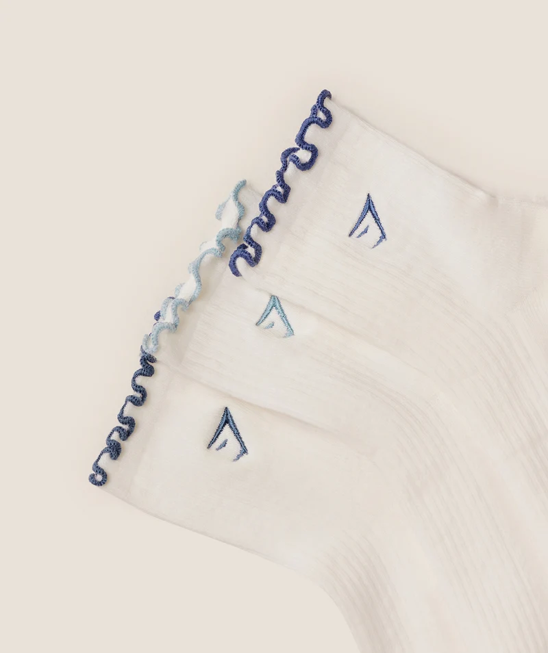 Gymshark Midi Frill Socks 3pk - Bench Blue/Worn Blue/Compound Blue