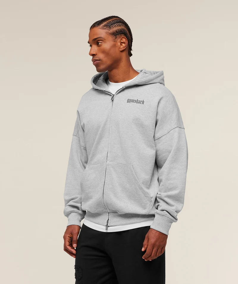 Gymshark Olde English Zip Up Hoodie - Soft Grey Marl