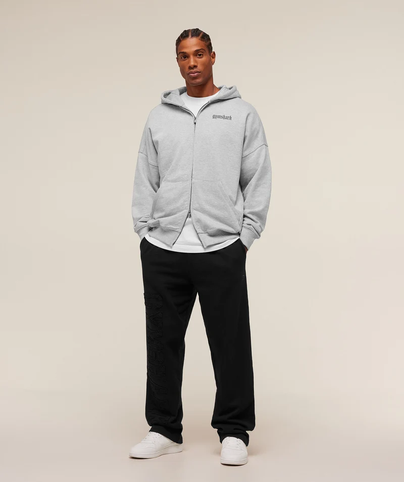 Gymshark Olde English Zip Up Hoodie - Soft Grey Marl