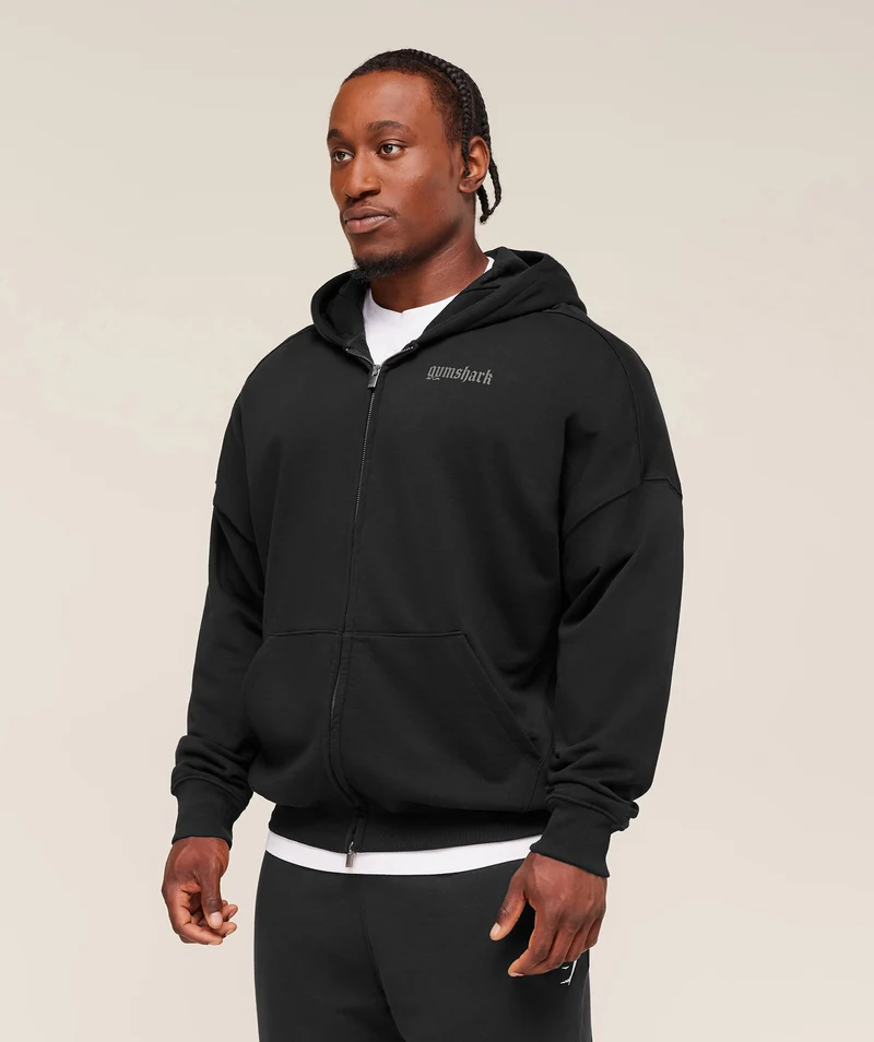 Gymshark Olde English Zip Up Hoodie - Black