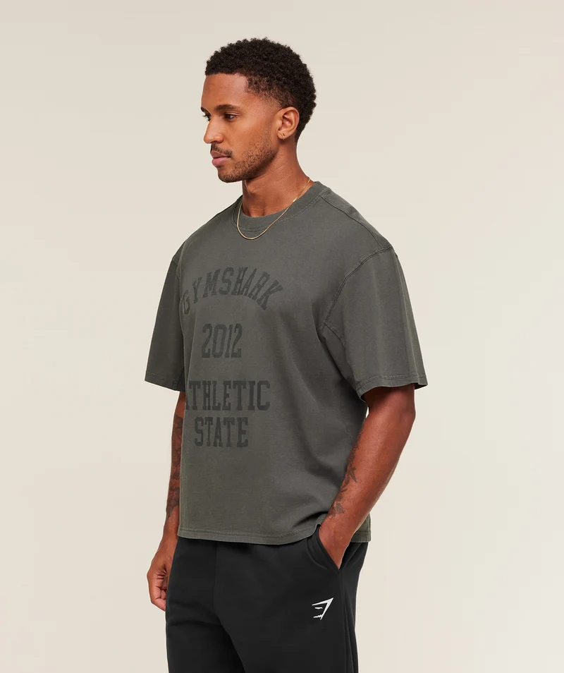 Gymshark Collegiate Washed T-Shirt - Asphalt Grey