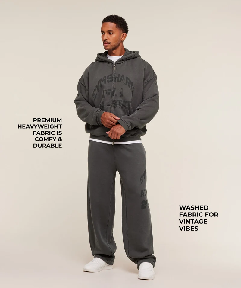 Gymshark Colegiate Washed Wide Leg Jogger - Asphalt Grey