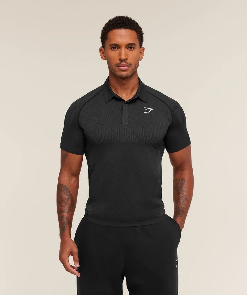 Gymshark Vital Seamless Polo - Black/Silhouette Grey