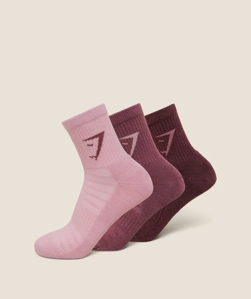 Gymshark Midi Socks 3pk - Cloud Pink/Reset Pink/Rich Maroon