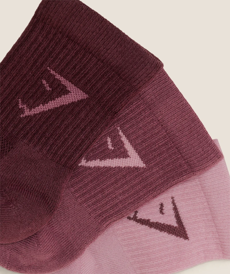 Gymshark Midi Socks 3pk - Cloud Pink/Reset Pink/Rich Maroon