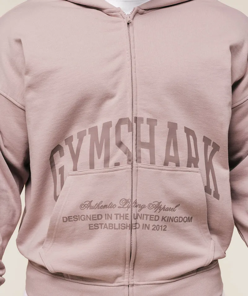 Gymshark Collegiate Script Zip Up Hoodie - Muted Pink