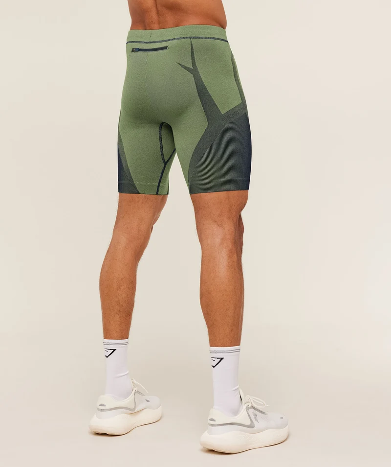 Gymshark Seamless Running Half Tight - Stealth Blue/Sorbet Yellow