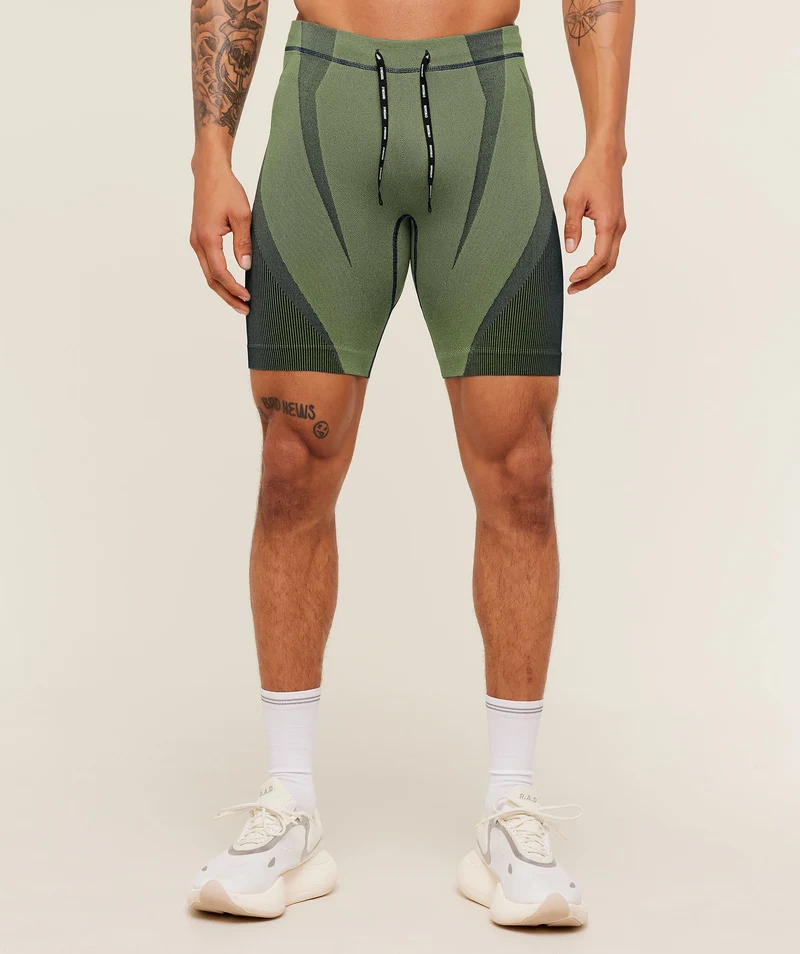Gymshark Seamless Running Half Tight - Stealth Blue/Sorbet Yellow