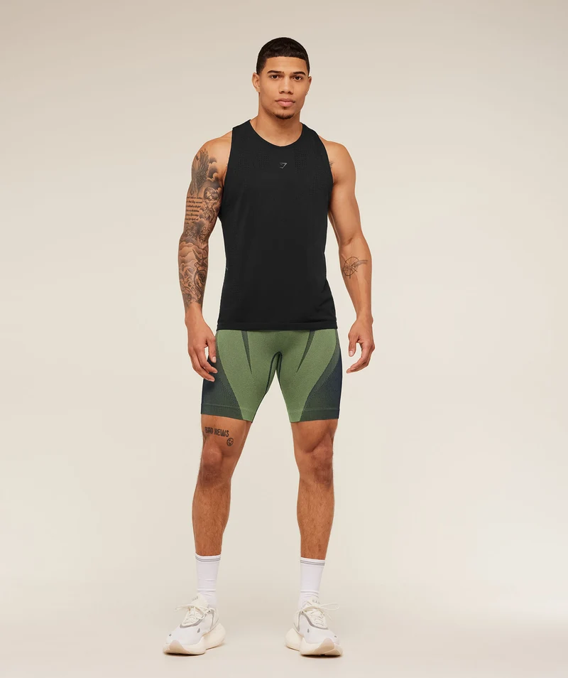 Gymshark Seamless Running Half Tight - Stealth Blue/Sorbet Yellow