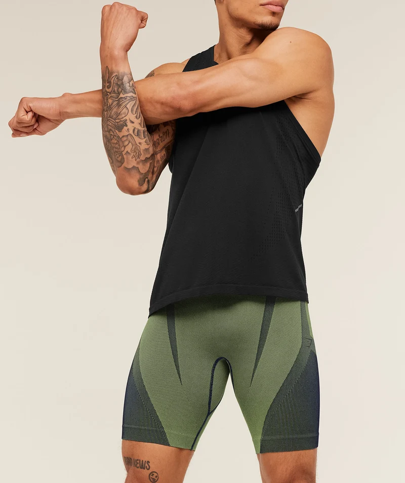 Gymshark Seamless Running Half Tight - Stealth Blue/Sorbet Yellow