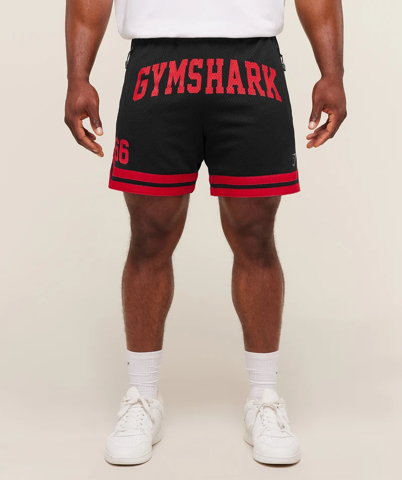 Gymshark Campus Mesh Shorts - Black/Conditioning Red