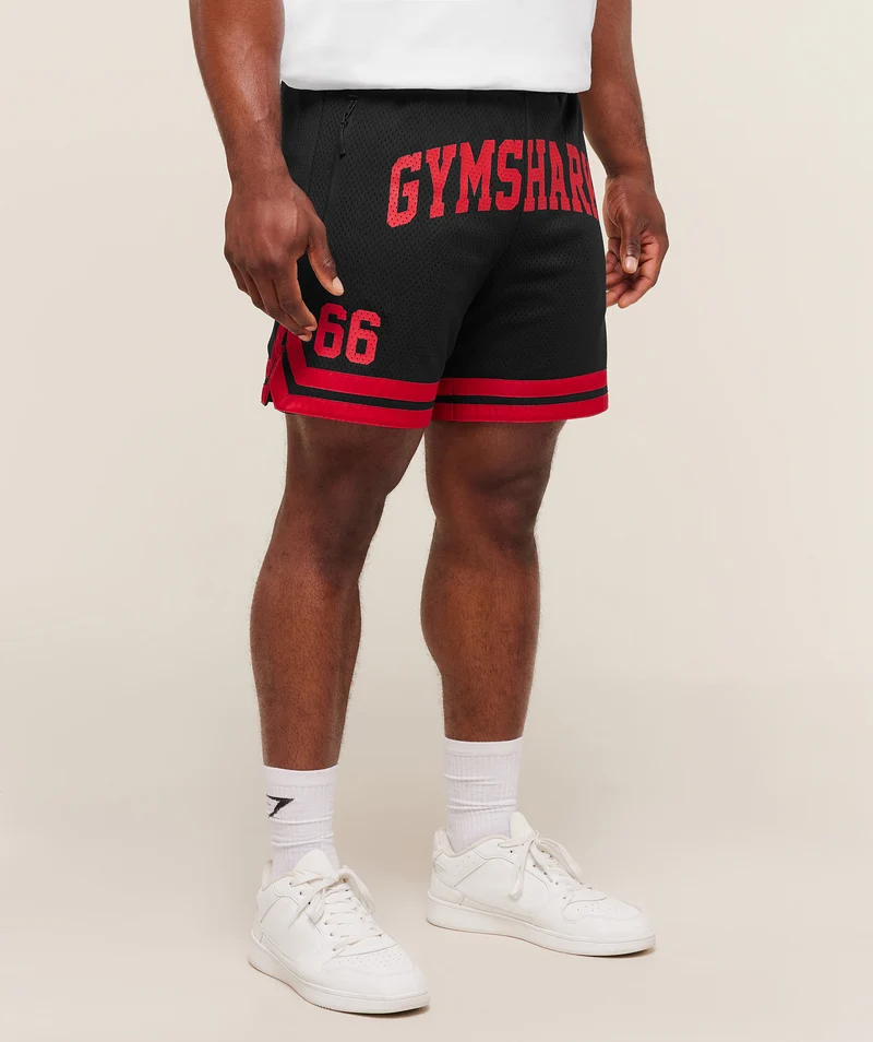 Gymshark Campus Mesh Shorts - Black/Conditioning Red
