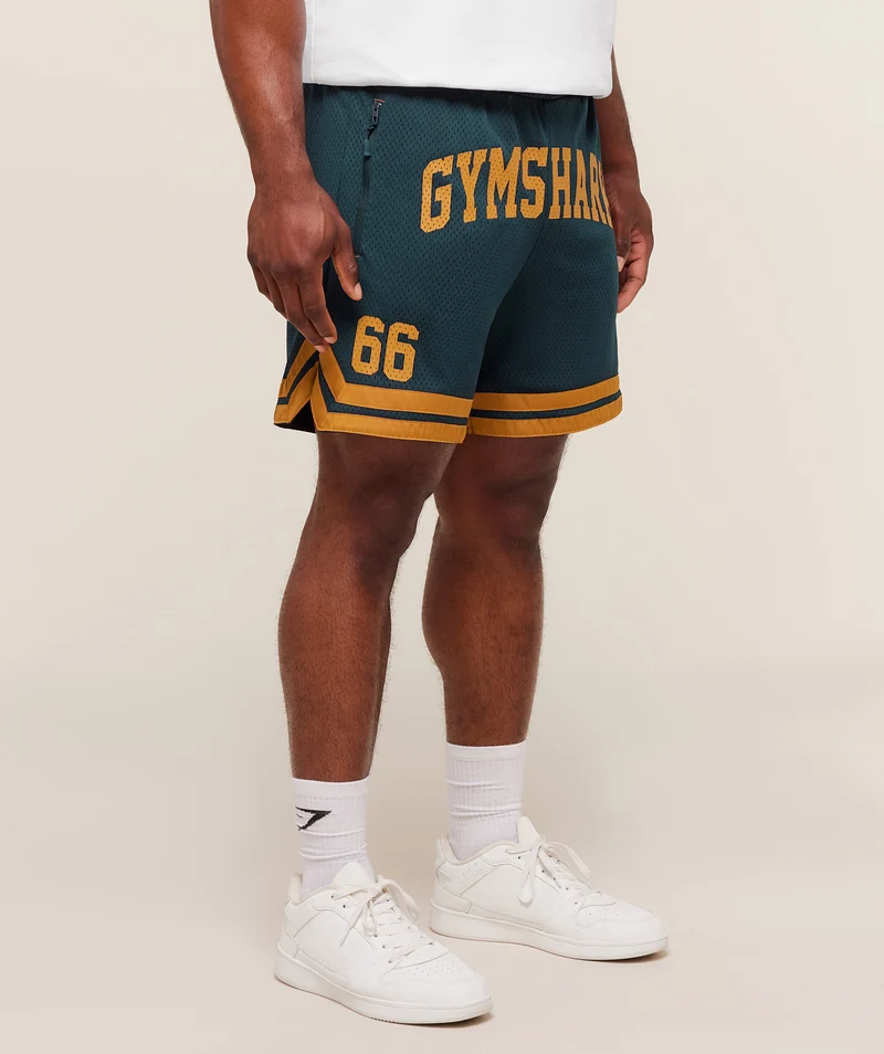 Gymshark Campus Mesh Shorts - Deep Petrol Blue/Antique Gold