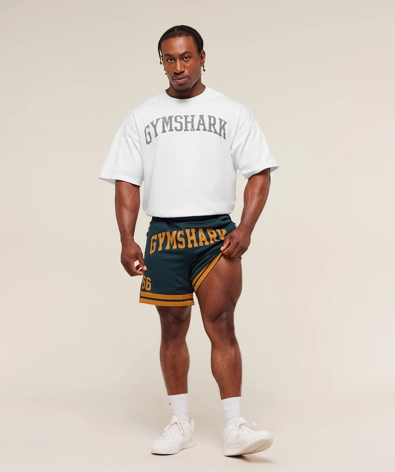Gymshark Campus Mesh Shorts - Deep Petrol Blue/Antique Gold