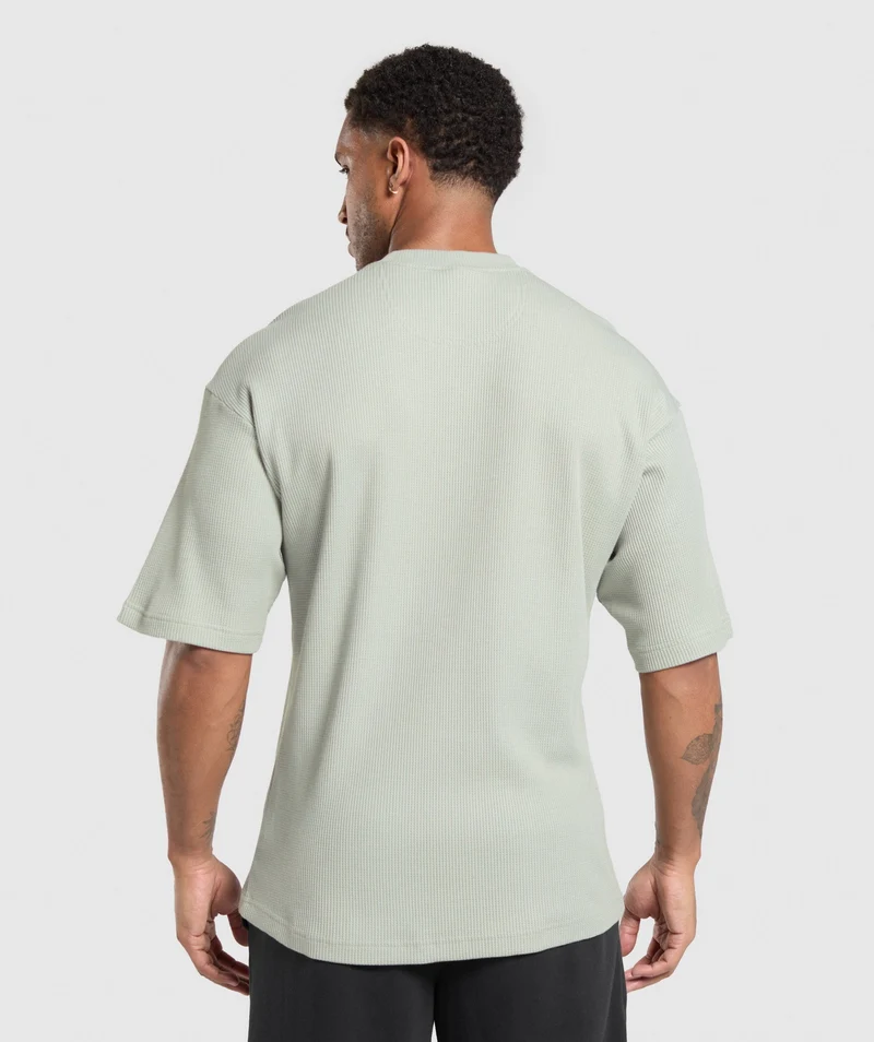 Gymshark Waffle Oversized T-Shirt - Stone Grey/Cotton Part Dye