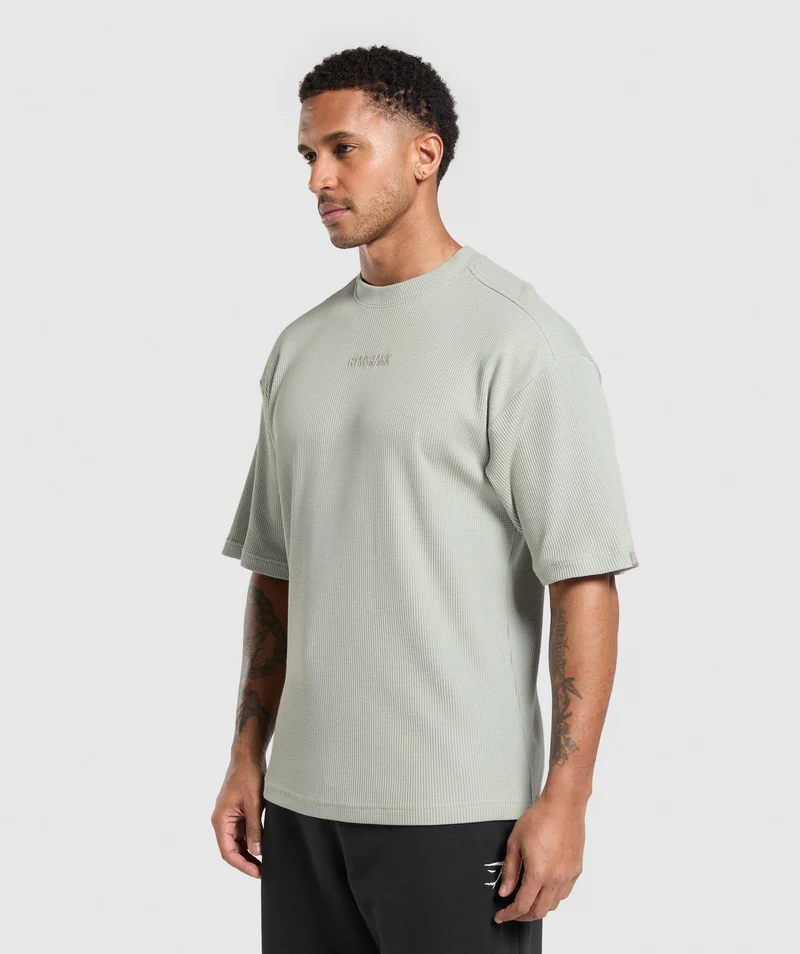 Gymshark Waffle Oversized T-Shirt - Stone Grey/Cotton Part Dye