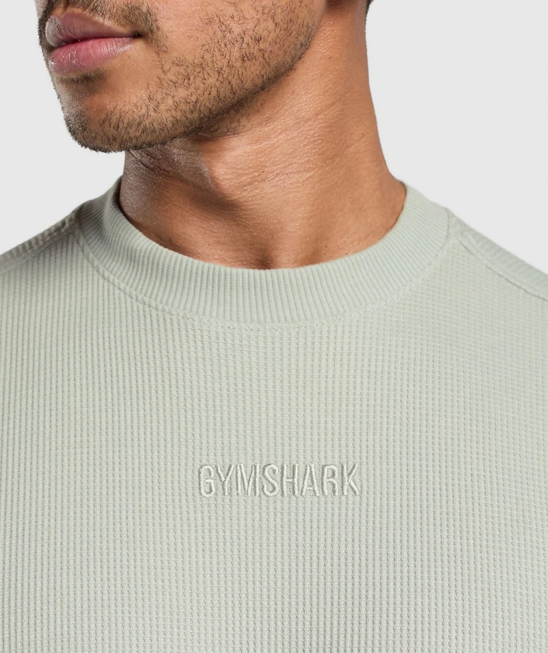 Gymshark Waffle Oversized T-Shirt - Stone Grey/Cotton Part Dye