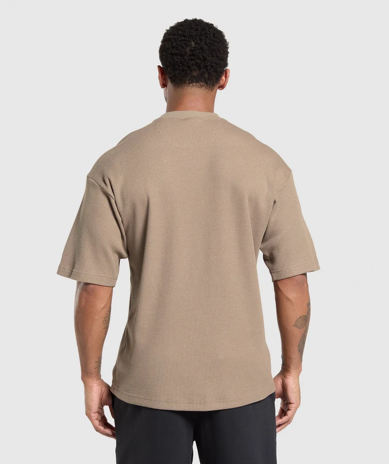 Gymshark Waffle Oversized T-Shirt - Lifestyle Brown/Cotton Part Dye