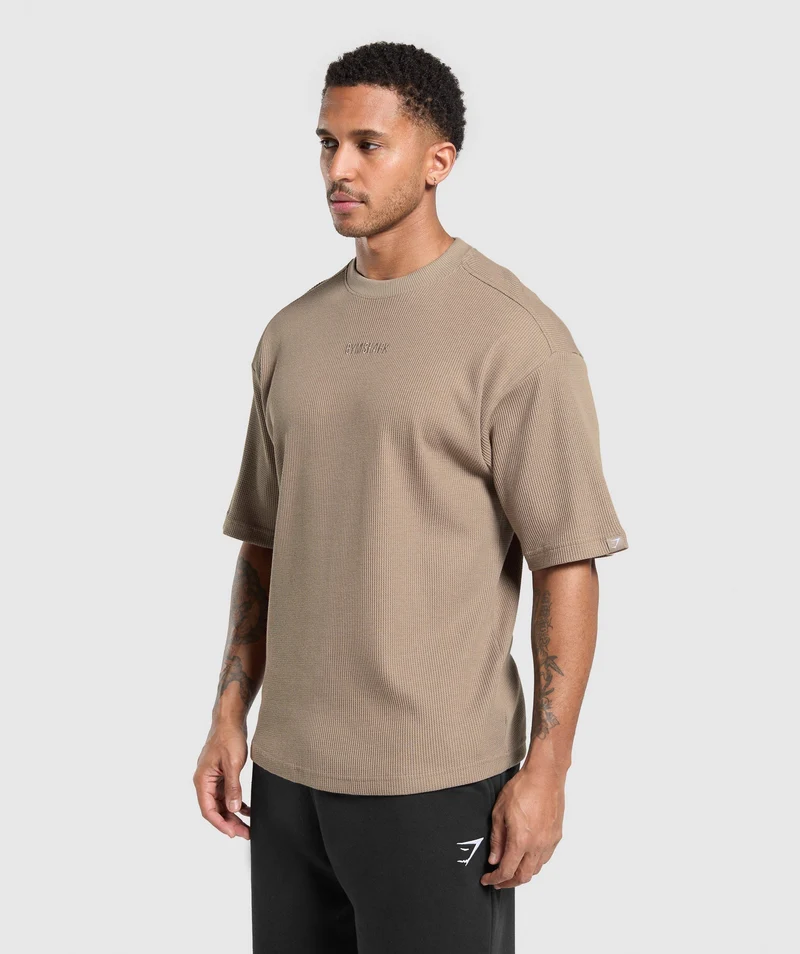 Gymshark Waffle Oversized T-Shirt - Lifestyle Brown/Cotton Part Dye