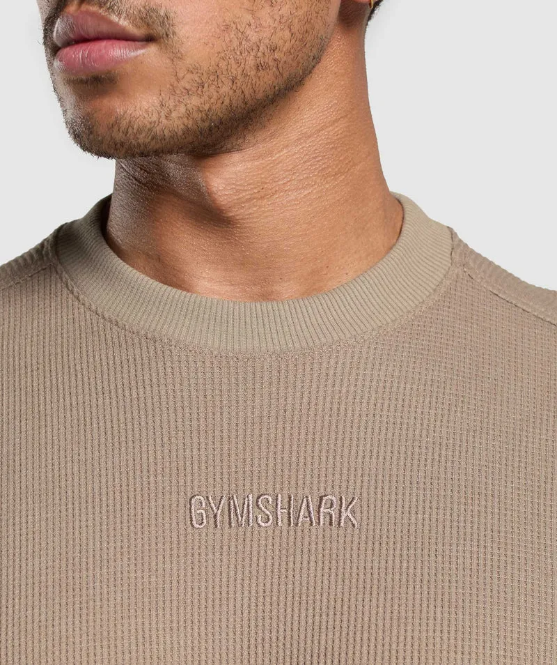 Gymshark Waffle Oversized T-Shirt - Lifestyle Brown/Cotton Part Dye