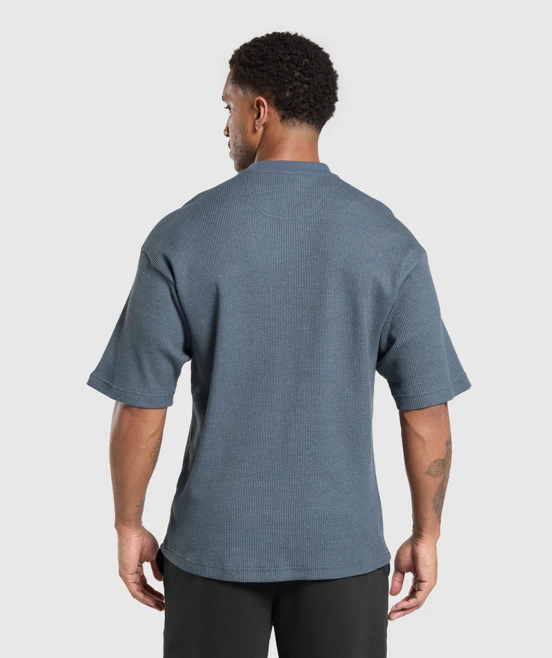 Gymshark Waffle Oversized T-Shirt - Titanium Blue/Cotton Part Dye