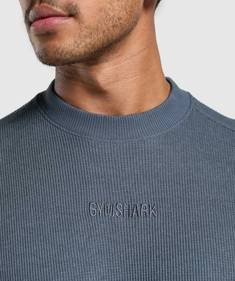 Gymshark Waffle Oversized T-Shirt - Titanium Blue/Cotton Part Dye