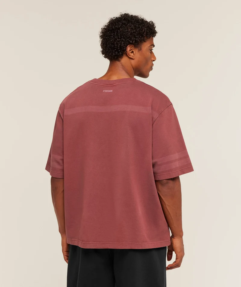 Gymshark Collegiate Washed Jersey T-Shirt - Burgundy Brown