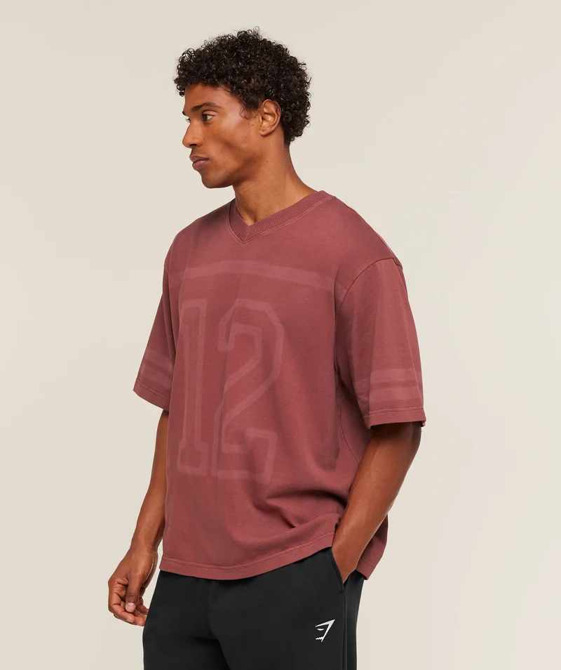 Gymshark Collegiate Washed Jersey T-Shirt - Burgundy Brown